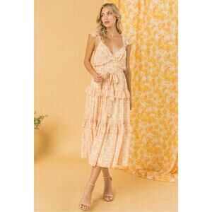 Love Colette Floral Sleeveless Boho Tiered Ruffle Midi Dress Size Large